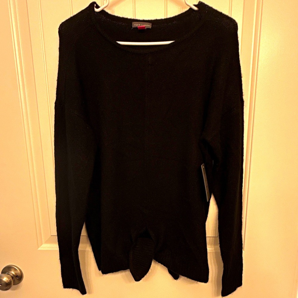 Vince Camuto Womens Black Knit Crew Neck Long Sleeve Pullover Sweater XXS NWT